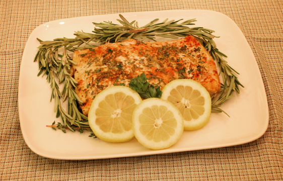 Herb crusted salmon with lemons