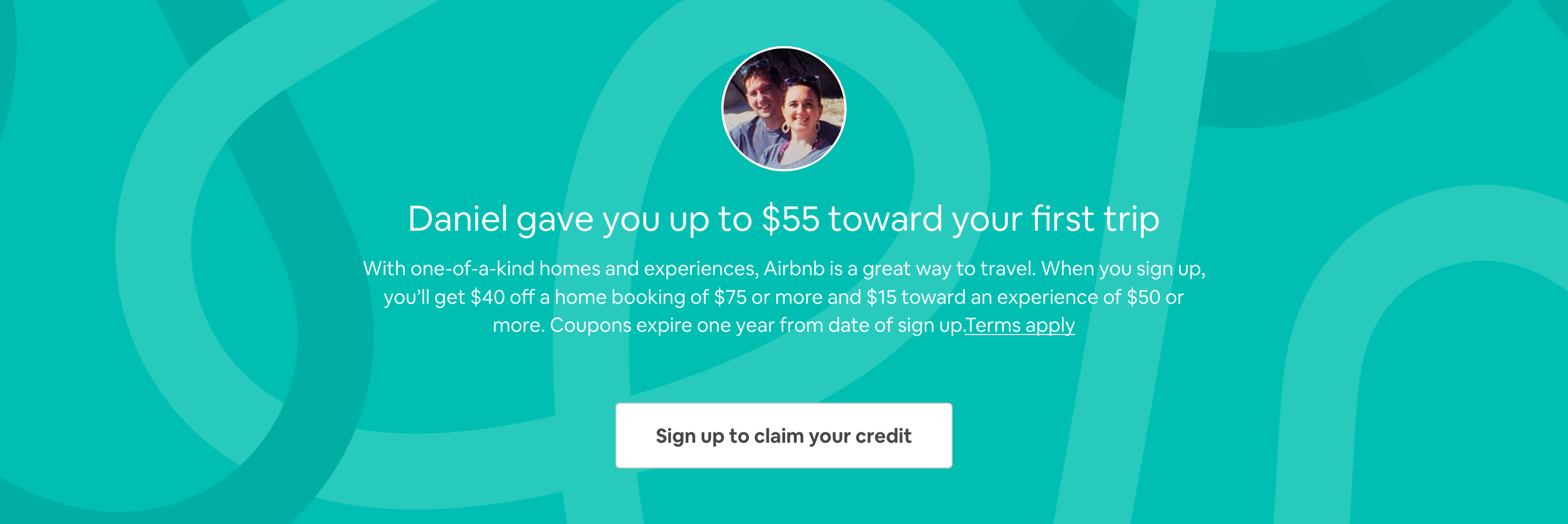 $55 toward your first air bnb