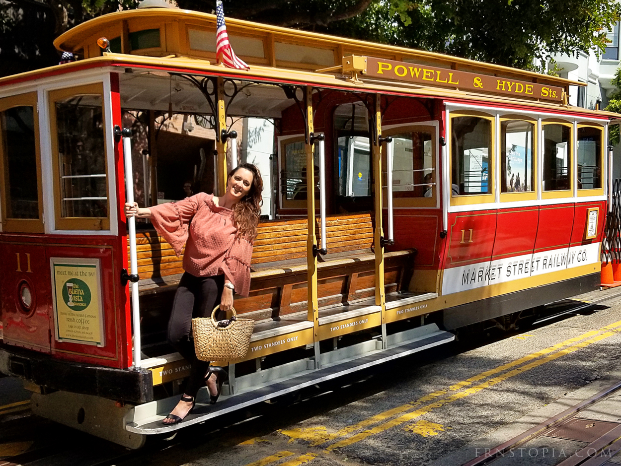 Catching a ride on a cable car in San Francisco