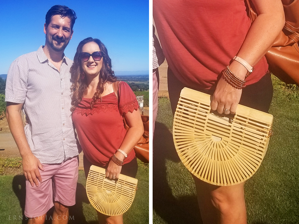 Half round bamboo purse