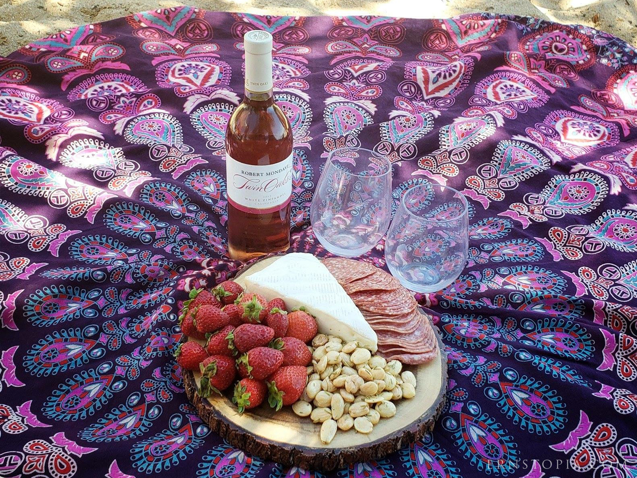 Mandala print purple and pink round beach blanket