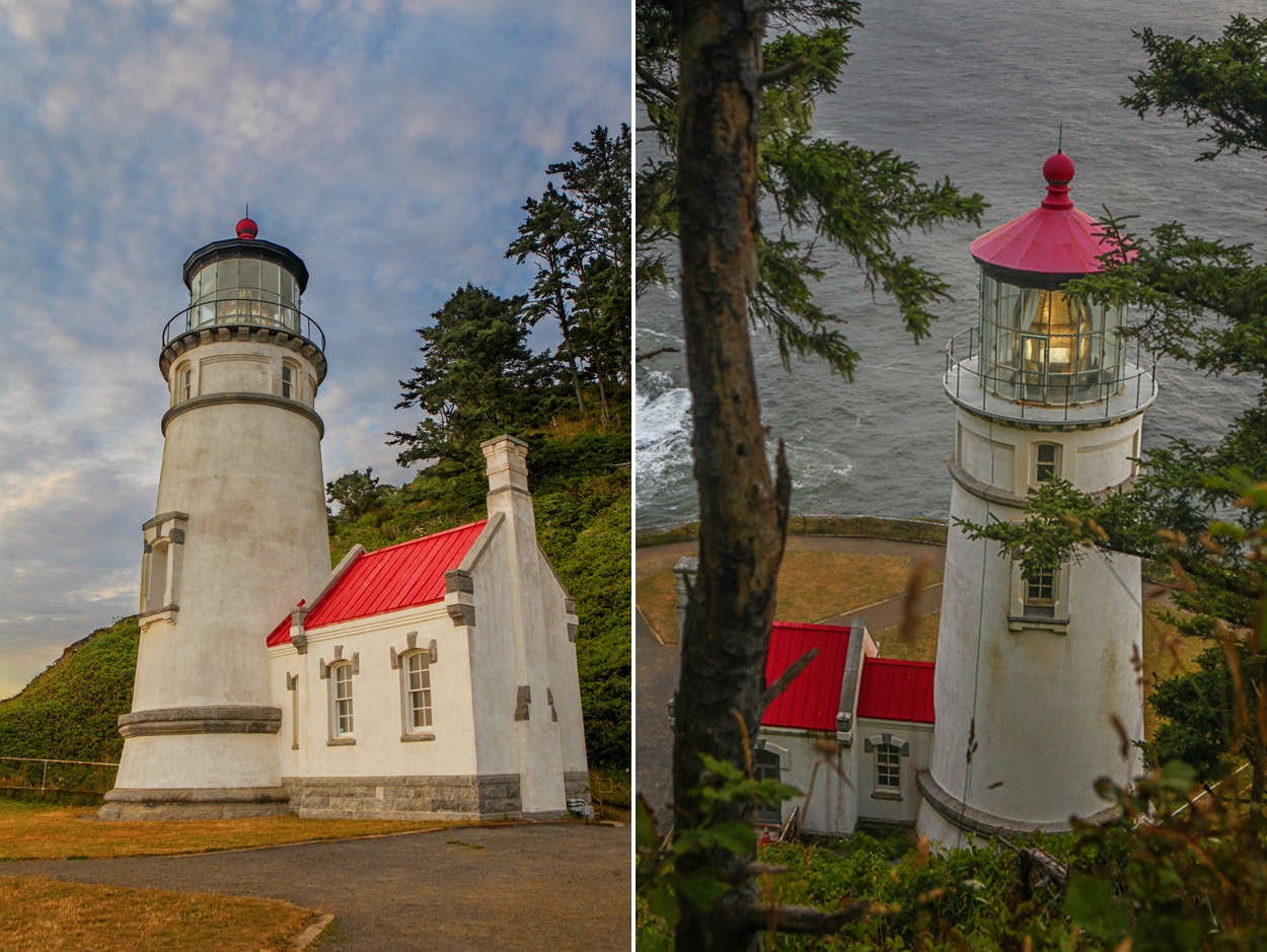 Two different view of Heceta Head Lighthouse