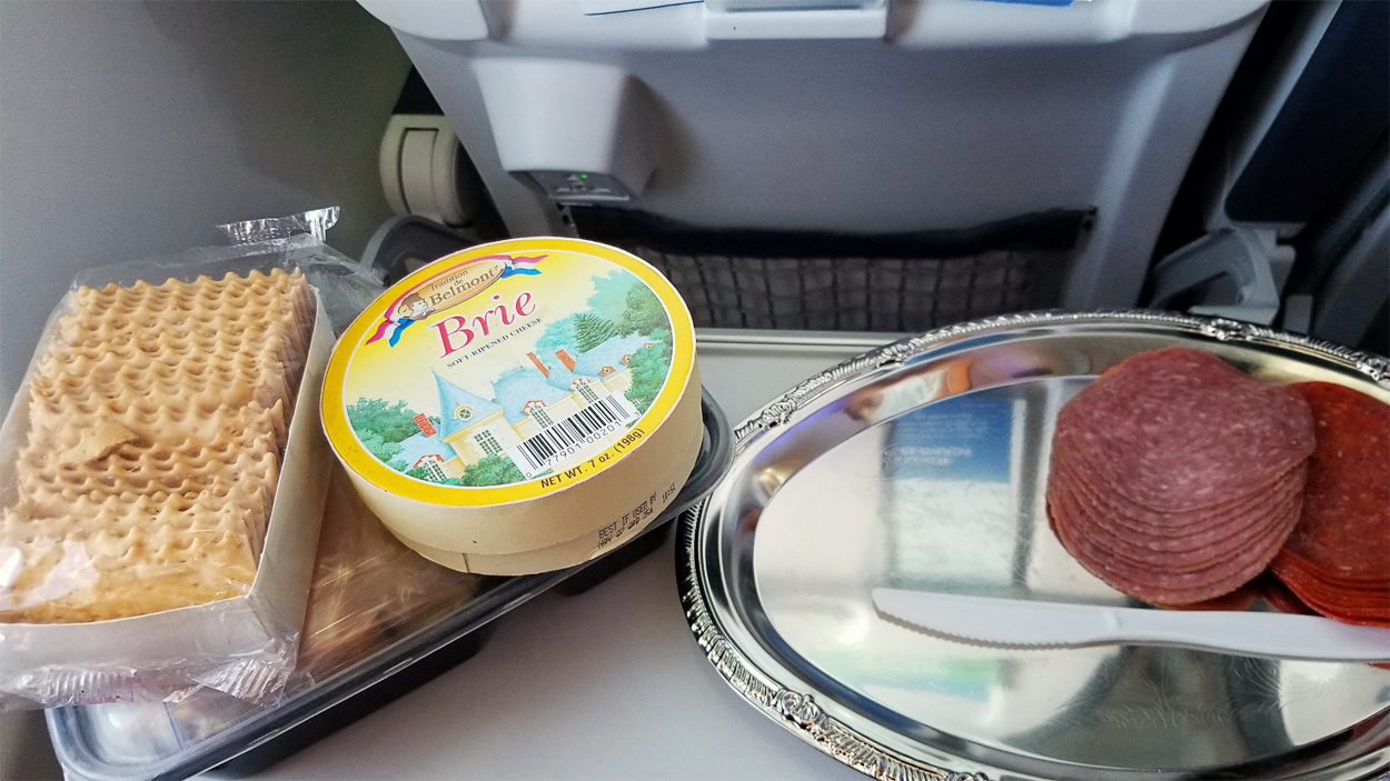 charcuterie set up on the plane