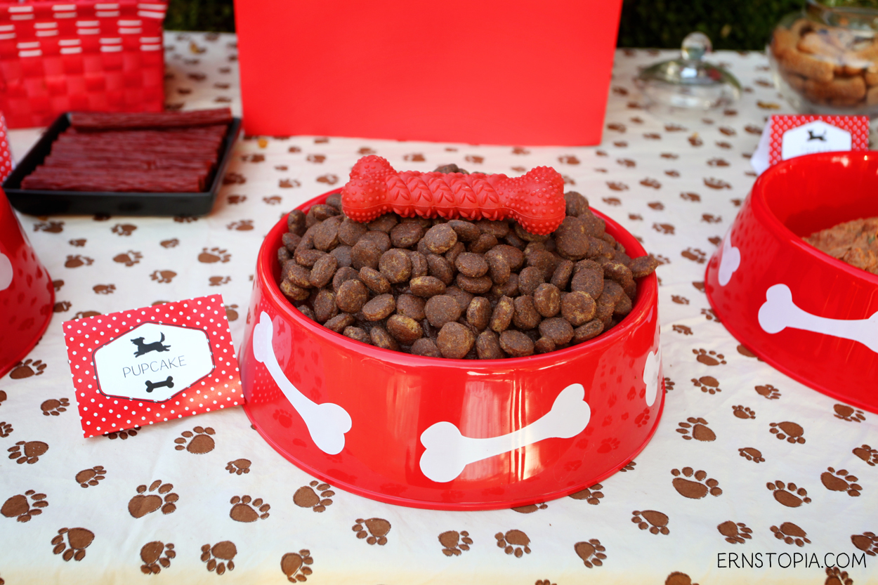 A dog food cake is a fun way to add humor to a dog themed birthday party! Here are some more ideas to get you started with your dog party!
